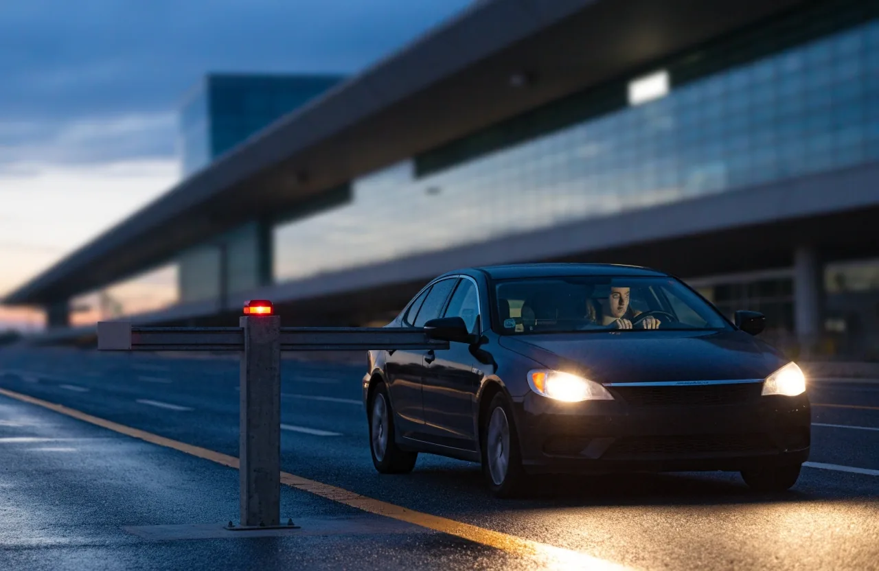 Car approaching the entry barrier at Brisbane Airport parking