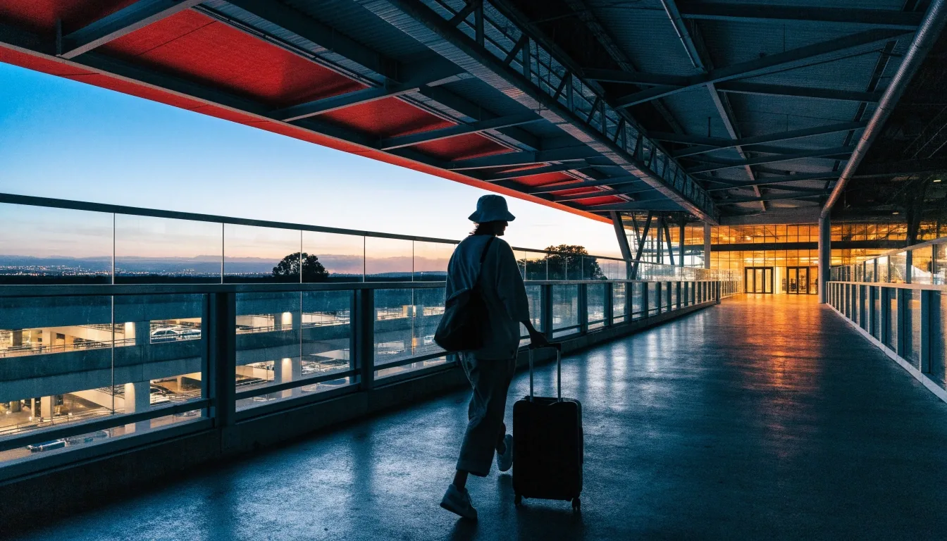 Covered walkway from long stay parking to Brisbane Airport terminal