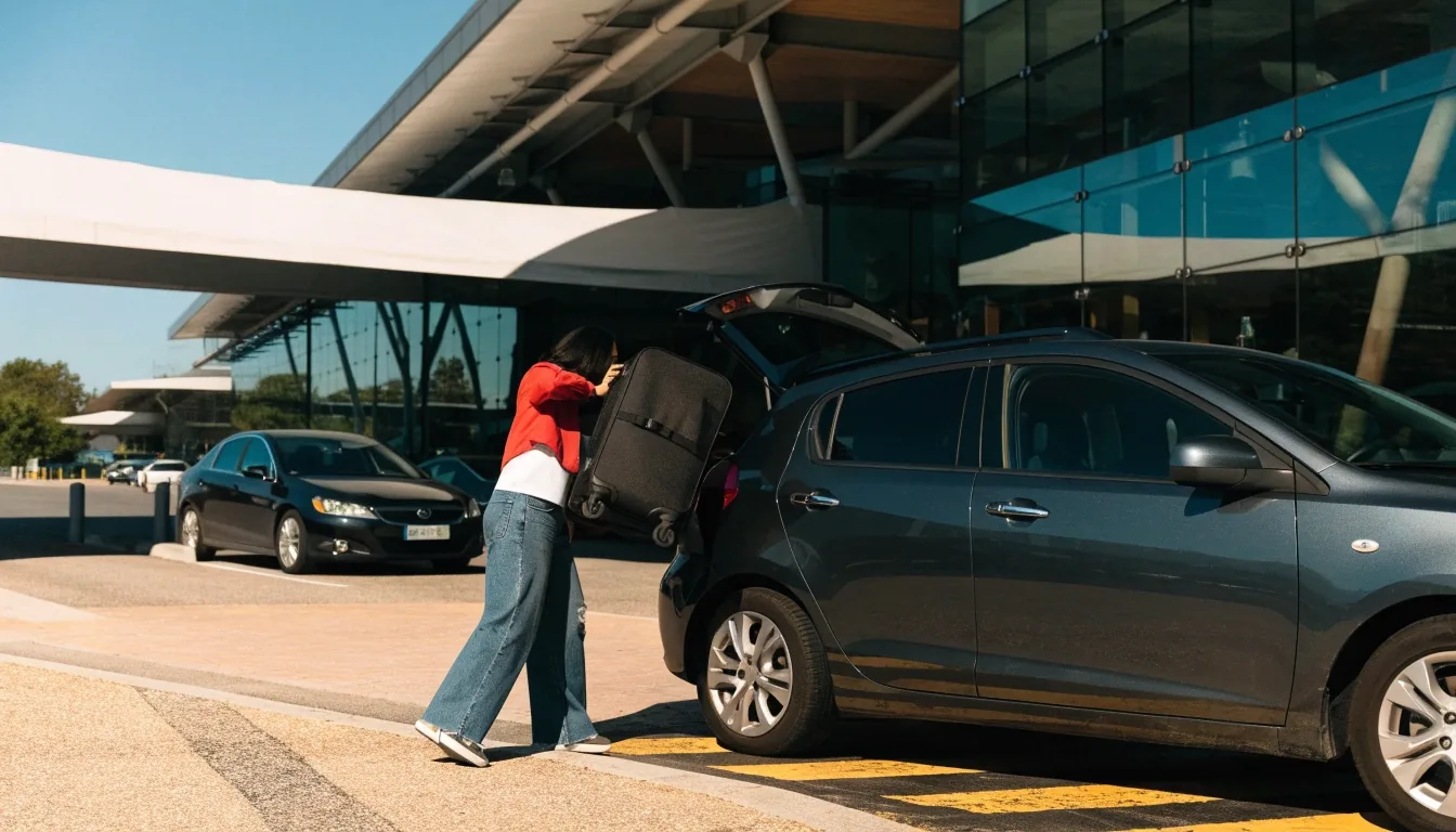 Cars using pickup and drop-off lane at Brisbane Airport forecourt