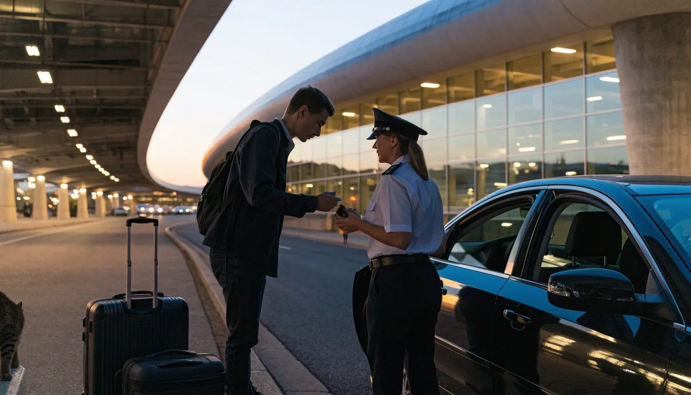 Driver arriving at Brisbane Airport terminal car park at night