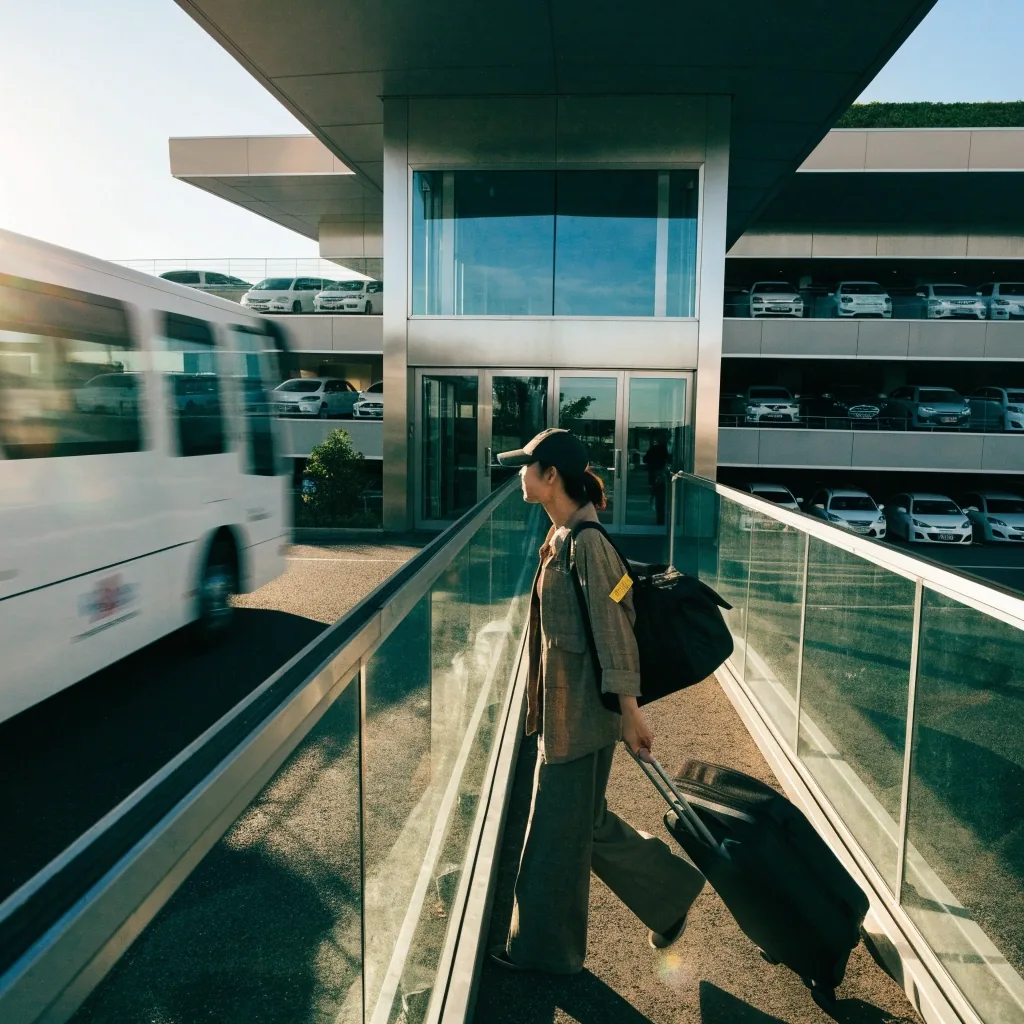 Traveller with luggage inside Brisbane Airport terminal check-in hall